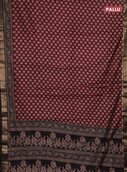 Semi maheshwari cotton saree deep maroon and coffee brown with allover butta prints and zari woven border