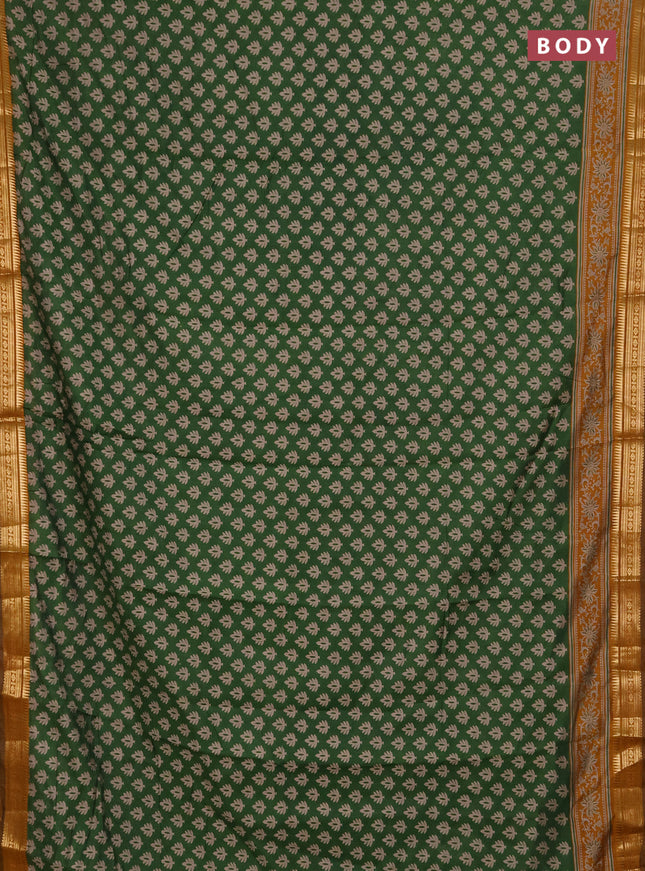 Semi maheshwari cotton saree green and mustard yellow with allover butta prints and zari woven border