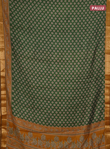 Semi maheshwari cotton saree green and mustard yellow with allover butta prints and zari woven border