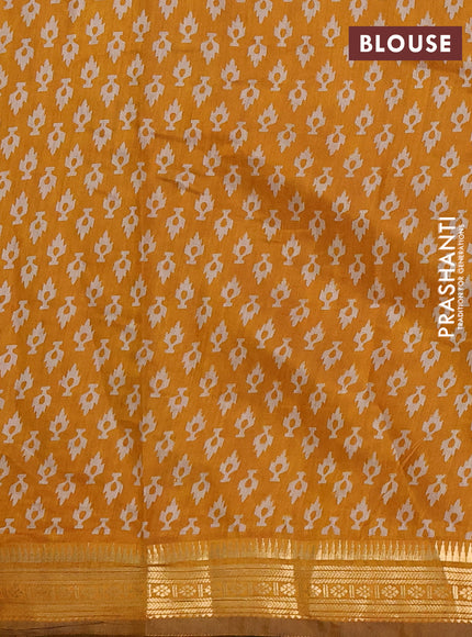 Semi maheshwari cotton saree green and mustard yellow with allover butta prints and zari woven border