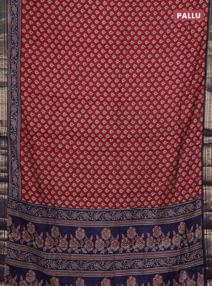 Semi maheshwari cotton saree maroon and navy blue with allover butta prints and zari woven border