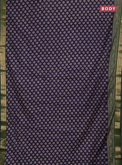 Semi maheshwari cotton saree navy blue and green with allover butta prints and zari woven border