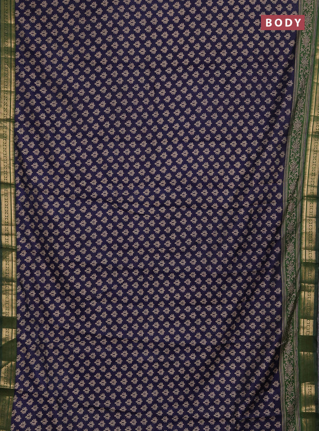 Semi maheshwari cotton saree navy blue and green with allover butta prints and zari woven border