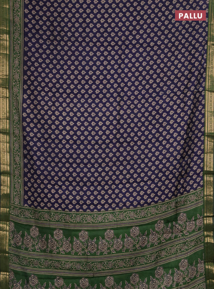 Semi maheshwari cotton saree navy blue and green with allover butta prints and zari woven border