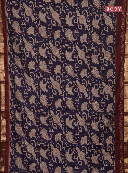 Semi maheshwari cotton saree deep violet and maroon with allover kalamkari prints and zari woven border