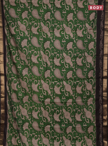 Semi maheshwari cotton saree green and black with allover kalamkari prints and zari woven border