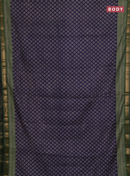 Semi maheshwari cotton saree navy blue and green with allover butta prints and zari woven border