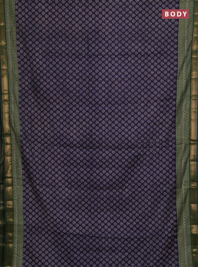 Semi maheshwari cotton saree navy blue and green with allover butta prints and zari woven border