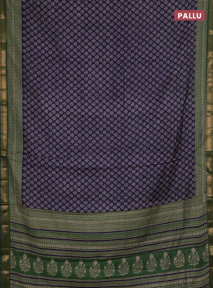 Semi maheshwari cotton saree navy blue and green with allover butta prints and zari woven border