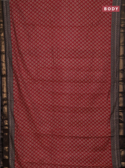 Semi maheshwari cotton saree maroon and coffee brown with allover butta prints and zari woven border