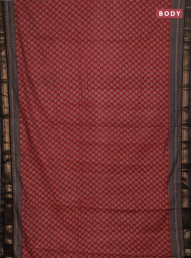 Semi maheshwari cotton saree maroon and coffee brown with allover butta prints and zari woven border