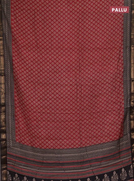 Semi maheshwari cotton saree maroon and coffee brown with allover butta prints and zari woven border