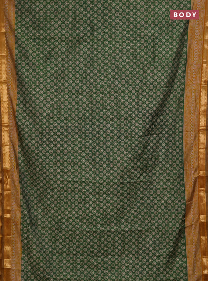Semi maheshwari cotton saree green and mustard yellow with allover butta prints and zari woven border