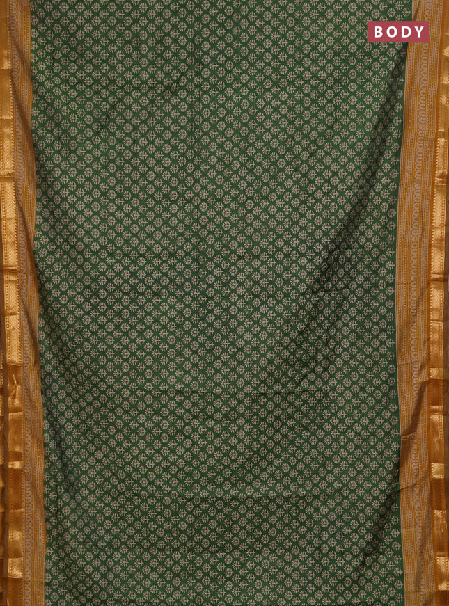 Semi maheshwari cotton saree green and mustard yellow with allover butta prints and zari woven border