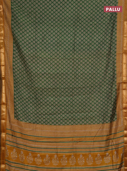 Semi maheshwari cotton saree green and mustard yellow with allover butta prints and zari woven border