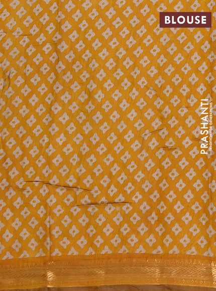 Semi maheshwari cotton saree green and mustard yellow with allover butta prints and zari woven border