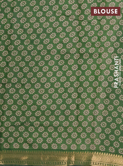 Semi maheshwari cotton saree beige and green with allover checks pattern and floral butta printed zari woven border
