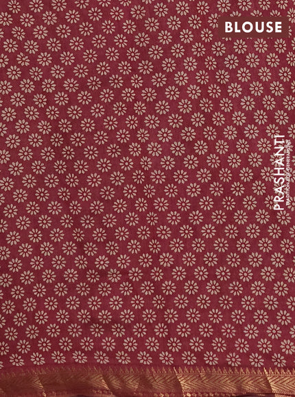 Semi maheshwari cotton saree beige and wine with allover checks pattern and floral butta printed zari woven border