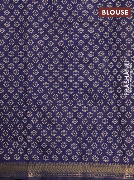 Semi maheshwari cotton saree beige and navy blue with allover checks pattern and floral butta printed zari woven border