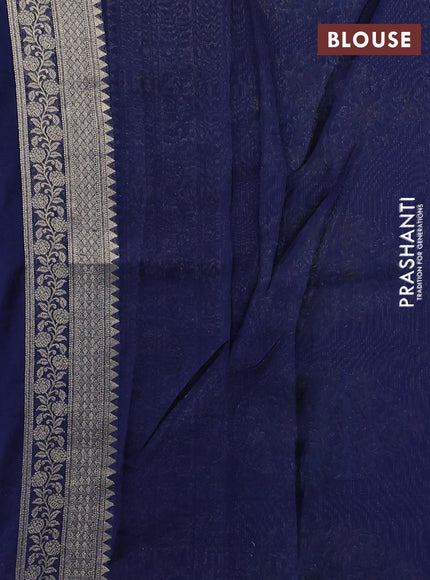 Banarasi silk saree navy blue with allover brocade weaves and mina border