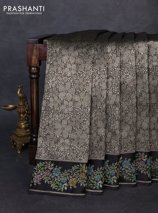 Banarasi silk saree black with allover brocade weaves and mina border
