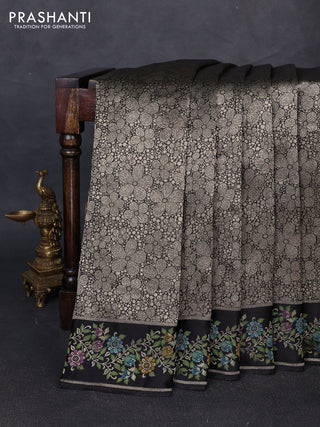 Banarasi silk saree black with allover brocade weaves and mina border