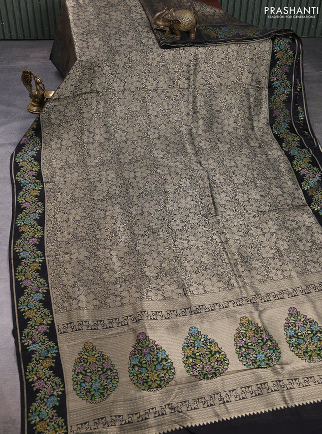 Banarasi silk saree black with allover brocade weaves and mina border