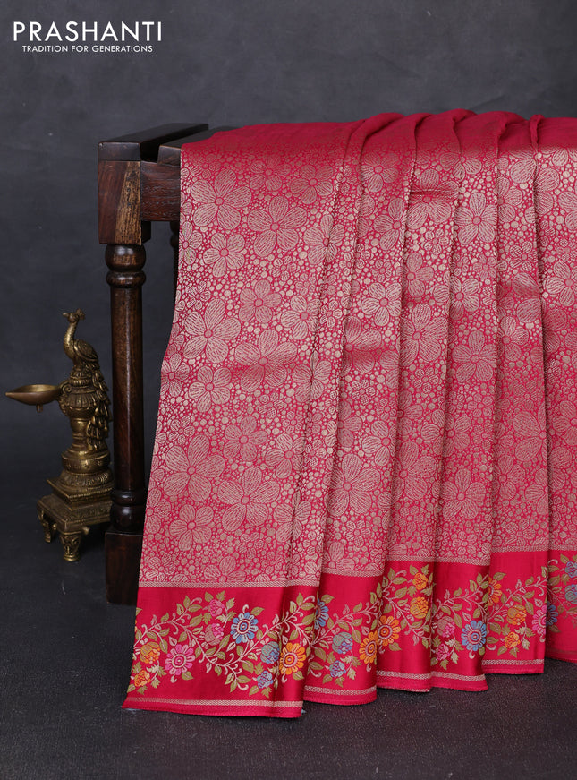 Banarasi silk saree pink with allover brocade weaves and mina border