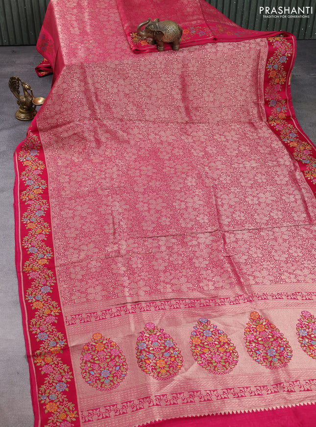 Banarasi silk saree pink with allover brocade weaves and mina border