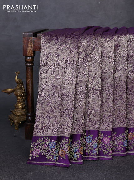 Banarasi silk saree violet with allover brocade weaves and mina border