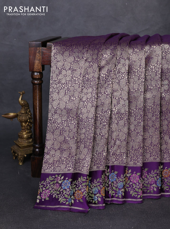 Banarasi silk saree violet with allover brocade weaves and mina border