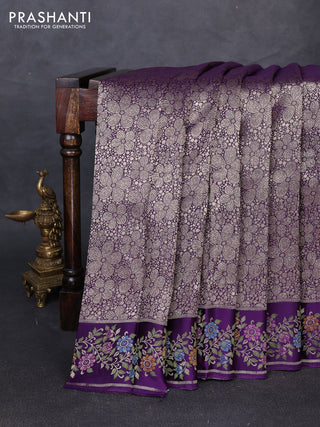 Banarasi silk saree violet with allover brocade weaves and mina border
