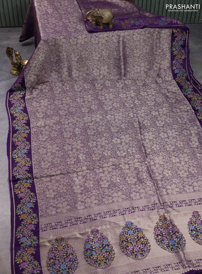 Banarasi silk saree violet with allover brocade weaves and mina border
