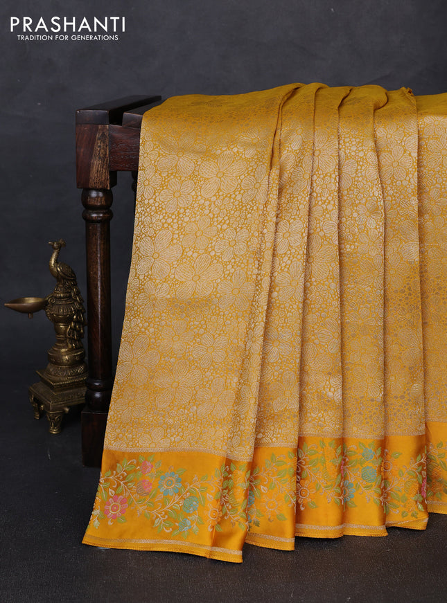 Banarasi silk saree mustard yellow with allover brocade weaves and mina border