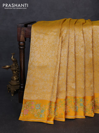 Banarasi silk saree mustard yellow with allover brocade weaves and mina border
