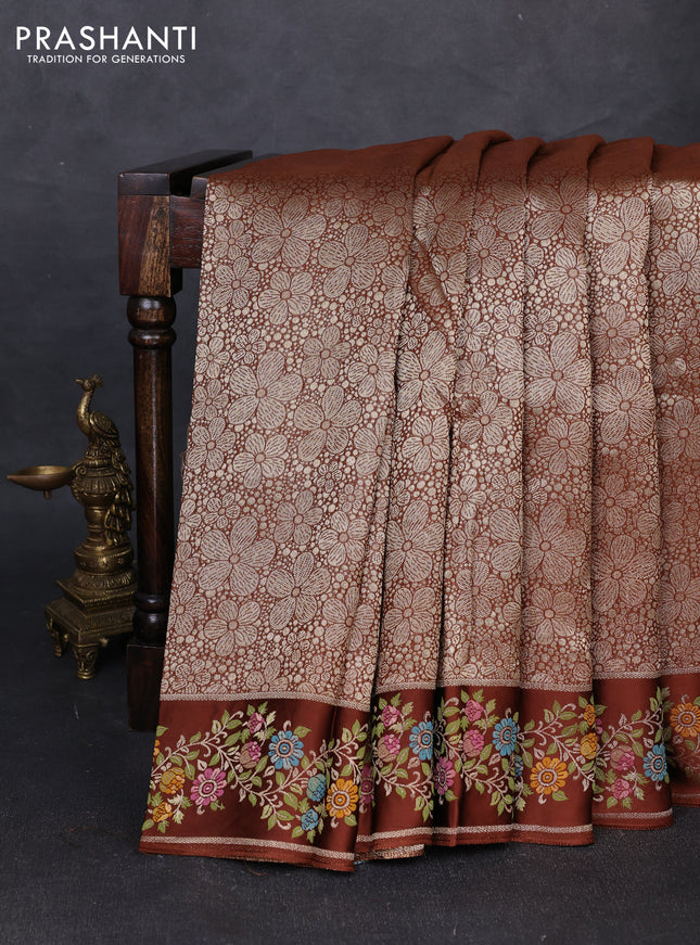 Banarasi silk saree brown with allover brocade weaves and mina border