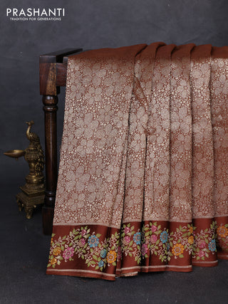 Banarasi silk saree brown with allover brocade weaves and mina border