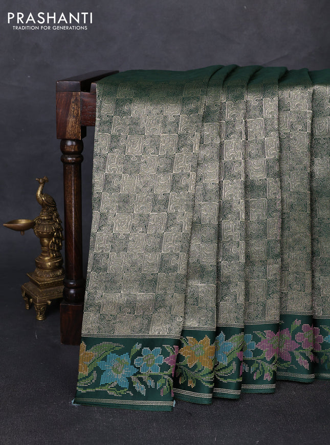 Banarasi silk saree green with allover brocade weaves and mina border