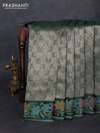 Banarasi silk saree green with allover brocade weaves and mina border