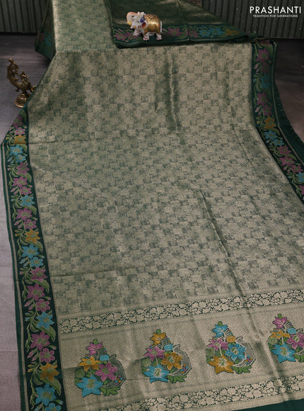 Banarasi silk saree green with allover brocade weaves and mina border