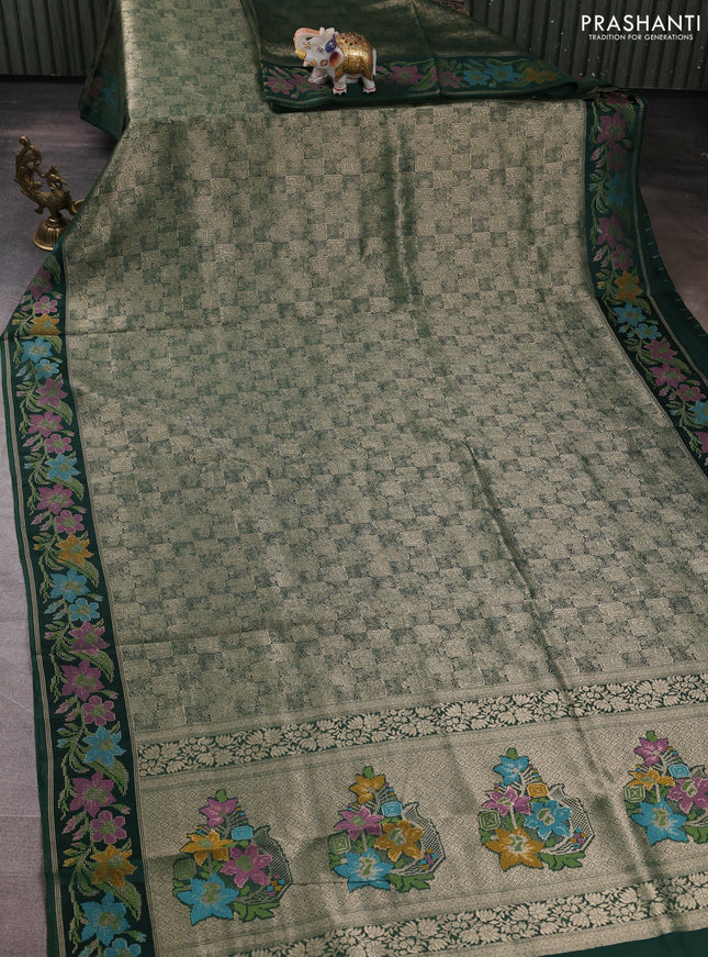 Banarasi silk saree green with allover brocade weaves and mina border