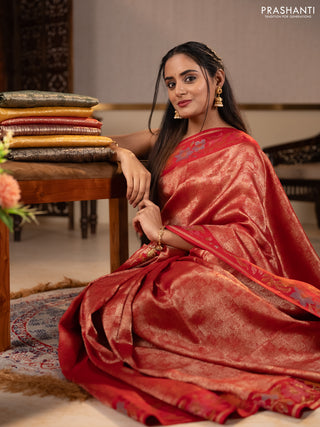 Banarasi silk saree red with allover brocade weaves and mina border