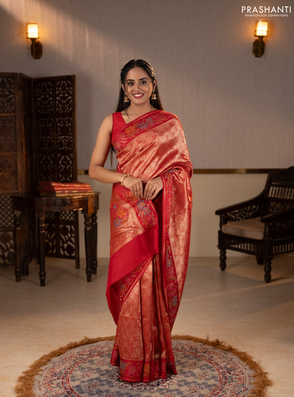 Banarasi silk saree red with allover brocade weaves and mina border