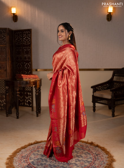 Banarasi silk saree red with allover brocade weaves and mina border