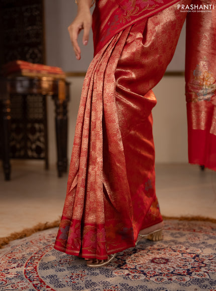 Banarasi silk saree red with allover brocade weaves and mina border
