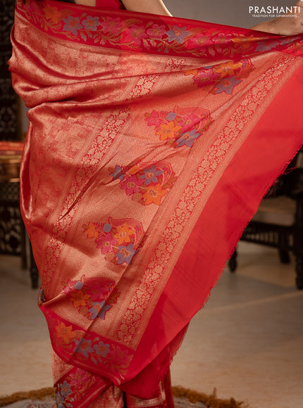 Banarasi silk saree red with allover brocade weaves and mina border