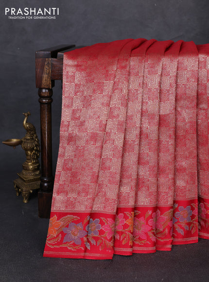 Banarasi silk saree red with allover brocade weaves and mina border