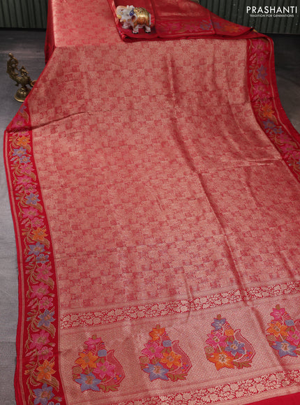 Banarasi silk saree red with allover brocade weaves and mina border
