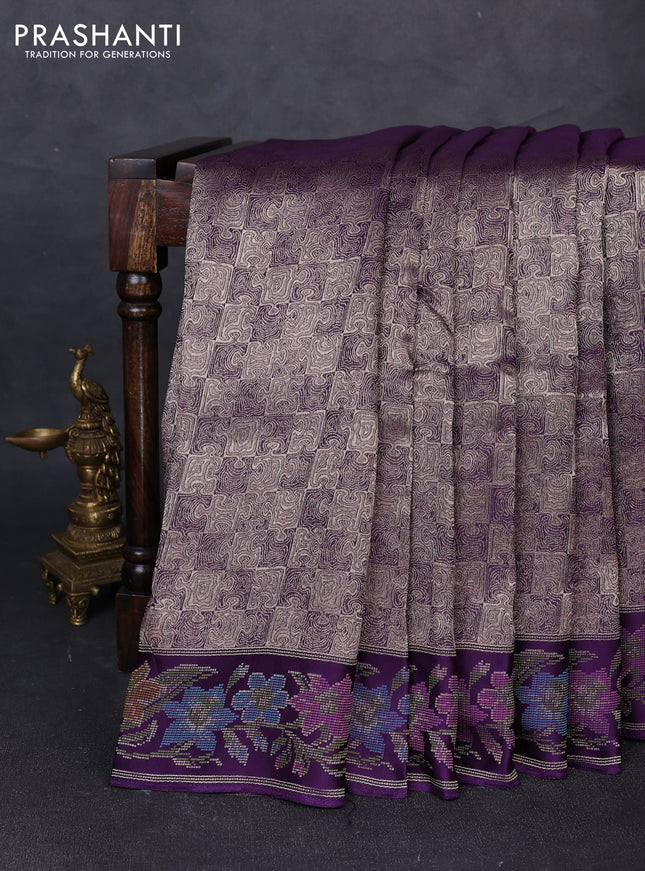Banarasi silk saree violet with allover brocade weaves and mina border