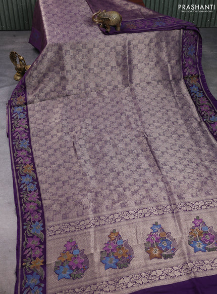 Banarasi silk saree violet with allover brocade weaves and mina border